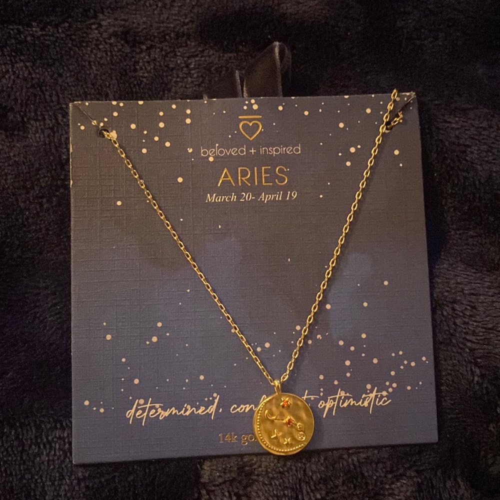 Beloved + Inspired Aries Zodiac Birthday Necklace 14 K Gold Dipped‎